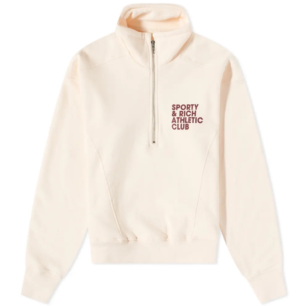 Sporty & Rich Cream quarter zip oversized preppy 90s fit pullover Emily Oberg